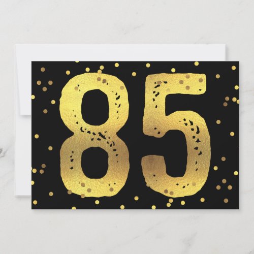 85th Birthday Party Faux Gold Foil Confetti Black Invitation
