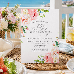 85th Birthday Party Feminine Pink Roses Floral Invitation
