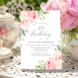 85th Birthday Party Feminine Pink Roses Floral Invitation
