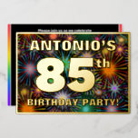 [ Thumbnail: 85th Birthday Party — Fun, Colorful Fireworks Look Invitation ]