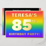 [ Thumbnail: 85th Birthday Party: Fun, Colorful Rainbow Pattern Invitation ]