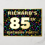 [ Thumbnail: 85th Birthday Party — Fun, Colorful Stars Pattern Invitation ]