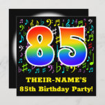 [ Thumbnail: 85th Birthday Party: Fun Music Symbols, Rainbow 85 Invitation ]