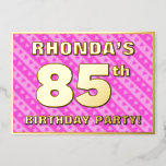 [ Thumbnail: 85th Birthday Party — Fun Pink Hearts and Stripes Invitation ]