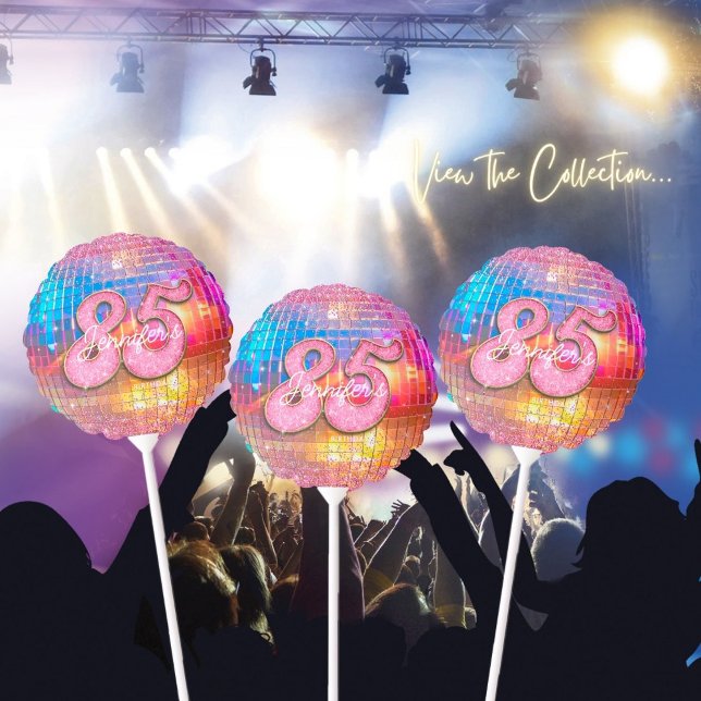 85th Birthday Party Gold Pink Glitter Disco Ball Balloon (Creator Uploaded)