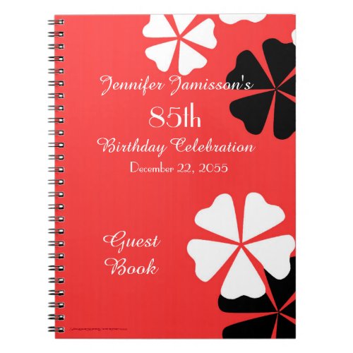 85th Birthday Party Guest Book RedWhite Notebook 