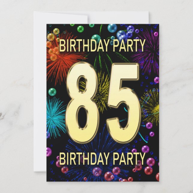 85th Birthday Party Invitation Fireworks Bubbles (Front)