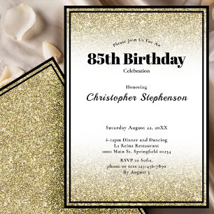 85th Birthday Party Invitation in Black and Gold