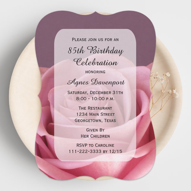 85th Birthday Party Invitation Lovely Rose (Creator Uploaded)