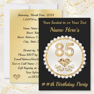 85th Birthday Party Invitations, Personalized