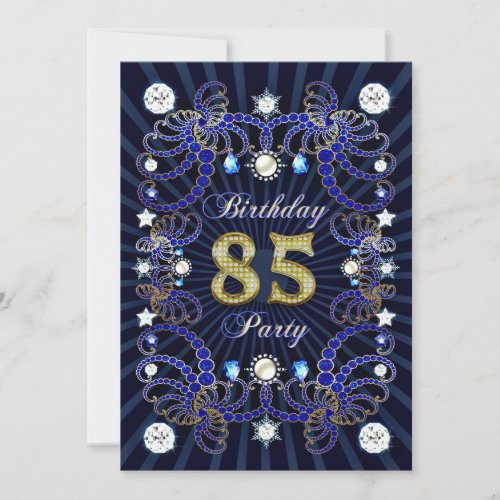85th birthday party invite with masses of jewels