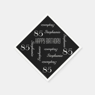 85th Birthday Party Name Black and White Paper Paper Napkins