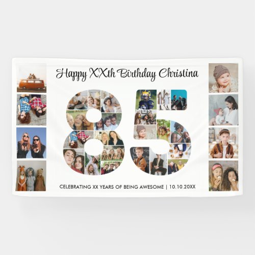 85th Birthday Party Number 85 Photo Collage Banner