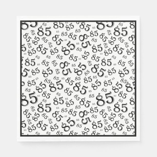 85th Birthday Party Number Pattern Black/White Napkins (Front)