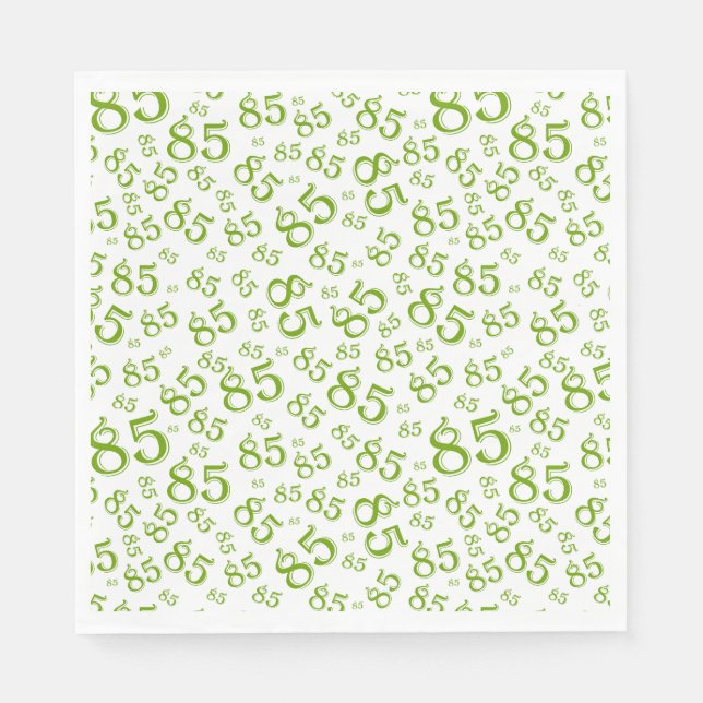 85th Birthday Party Number Pattern Green/White Napkins (Front)