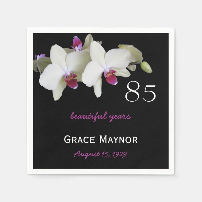 85th Birthday Party Orchid Paper Napkins (Front)