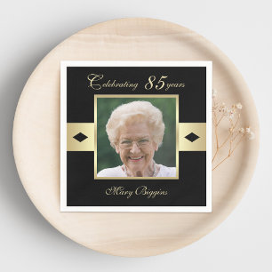 85th Birthday Party Photo on Black Paper Napkins