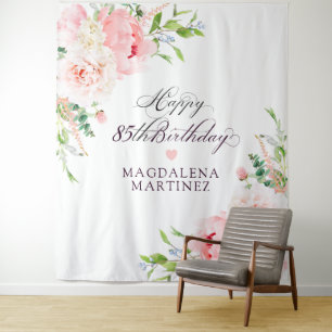 85th Birthday Party Pink Peony Floral Custom  Tapestry
