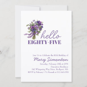 85th Birthday Party Purple Floral Bouquet Invitation