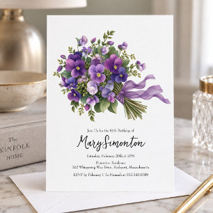 85th Birthday Party Purple Floral Bouquet Invitation