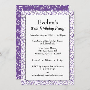 85th Birthday Party Purple Number Pattern Invitation