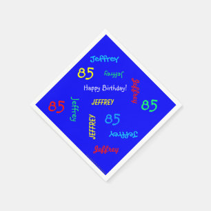 85th Birthday Party Repeating Names Blue Paper Napkins