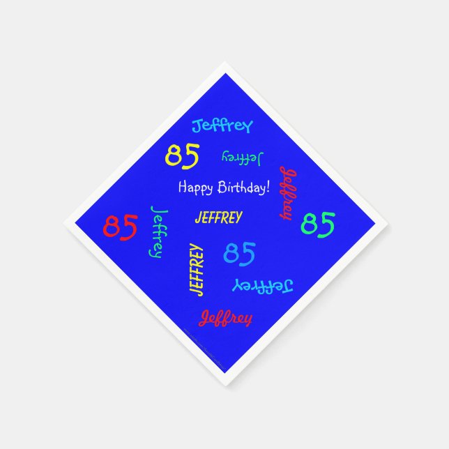 85th Birthday Party Repeating Names Blue Paper Napkins (Corner)