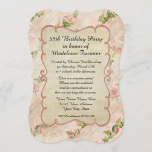 85th Birthday Party Scroll Frame w Vintage Roses Invitation