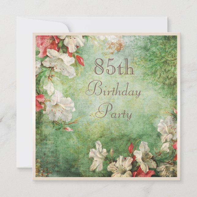 85th Birthday Party Shabby Chic Hibiscus Flowers Invitation (Front)