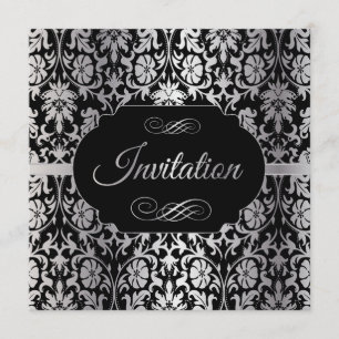 85th Birthday Party Silver & Black Damask Invitation