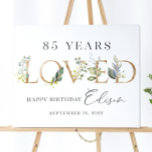 85th Birthday Party Welcome Sign - 85 Years Loved<br><div class="desc">85th Birthday Party Welcome Sign - 85 Years Loved Printable Poster - Milestone Birthday Party Decorations - Greenery and Gold Birthday Decor,  85th Birthday,  85 Birthday,  Grandpa Birthday,  Dad Birthday,  Milestone Birthday,  Birthday Banner,  Birthday Sign,  Birthday Poster,  Birthday Decorations,  Party Decorations,  Man Birthday,  85 Years Loved,  Rustic Greenery</div>