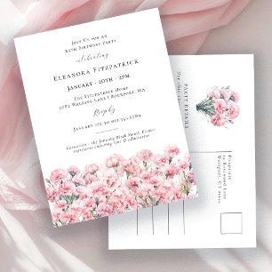 85th Birthday Pink Carnation January Birth Flower Invitation Postcard