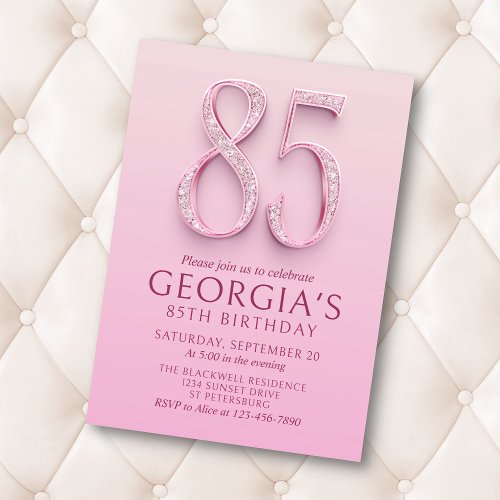 85th Birthday Pink Diamonds Invitation