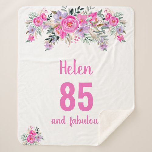 85th birthday pink floral fleece blanket