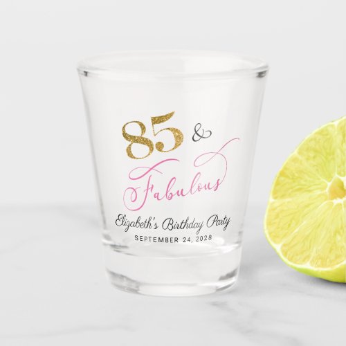 85th Birthday Pink Gold Party Favor Shot Glass