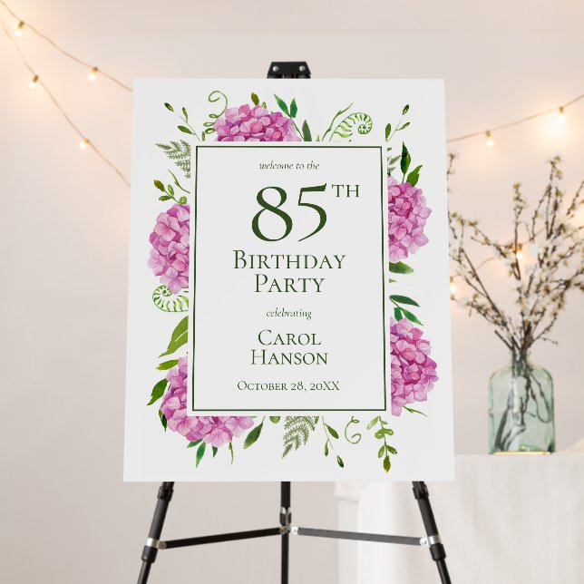 85th Birthday Pink Hydrangeas Foam Board (In Situ (Stand))