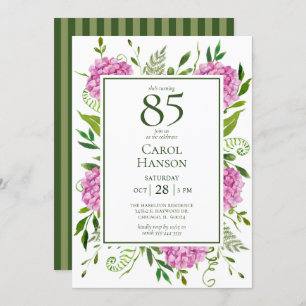 85th Birthday Pink Hydrangeas Invitation