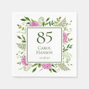 85th Birthday Pink Hydrangeas Napkins