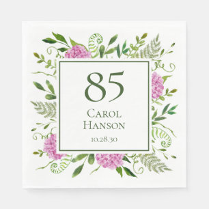 85th Birthday Pink Hydrangeas Napkins