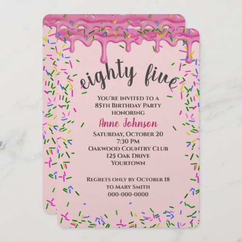 85th Birthday Pink Icing And Sprinkles Invitation