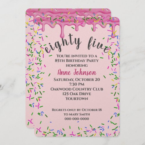 85th Birthday Pink Icing And Sprinkles Invitation