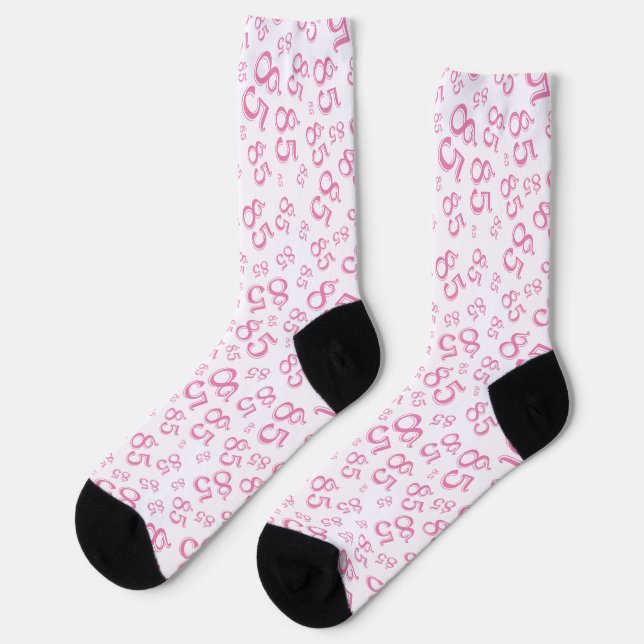 85th Birthday Pink Random Number Pattern Socks (Left)
