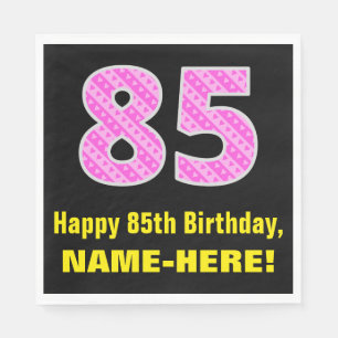 85th Birthday: Pink Stripes and Hearts "85" + Name Napkins