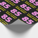 [ Thumbnail: 85th Birthday: Pink Stripes and Hearts "85" + Name Wrapping Paper ]