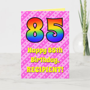 85th Birthday: Pink Stripes & Hearts, Rainbow # 85 Card