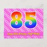 [ Thumbnail: 85th Birthday: Pink Stripes & Hearts, Rainbow 85 Postcard ]
