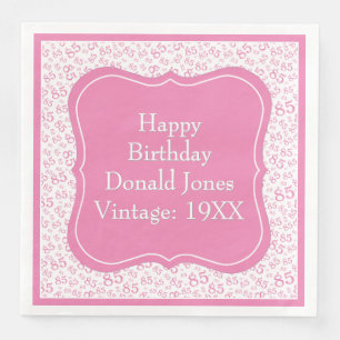 85th Birthday Pink/White Bracket Number Pattern Paper Dinner Napkins