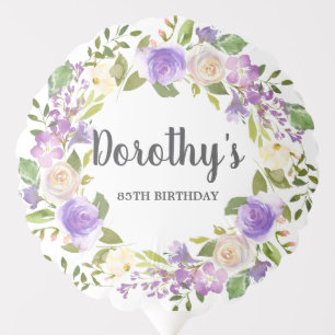 85th Birthday Purple Rose Floral Rustic Wreath Balloon