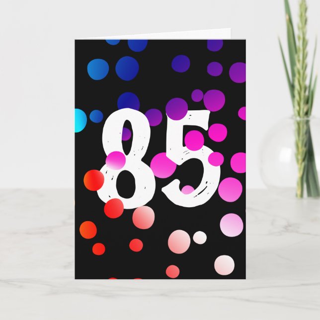 85th Birthday Rainbow Dots on Black Card (Front)