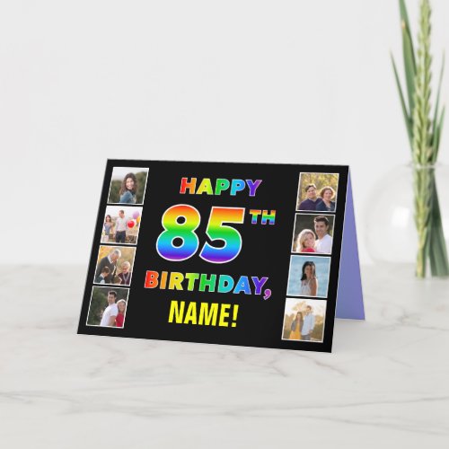 85th Birthday Rainbow Text Custom Photos  Name Card